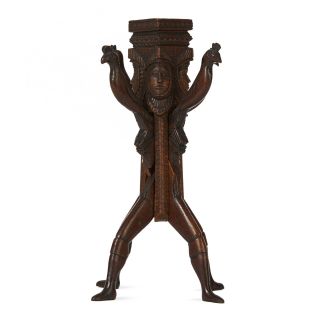 Carved Treen Figurative Puzzle Candlestick 19th C.