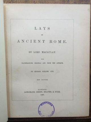 1867 Lays of Ancient Rome by Lord MacAulay - Ill by George Scharf - Binding 5