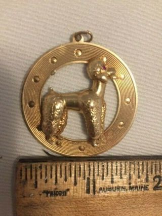 Vintage Gold Poodle Dog - Large Charm Pendant With Red Gemstone
