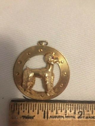 Vintage Gold Poodle Dog - LARGE Charm Pendant with red gemstone 3