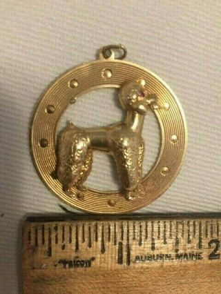 Vintage Gold Poodle Dog - LARGE Charm Pendant with red gemstone 5