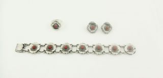 Vintage George Jensen Solid Silver And Coral Bracelet,  Ring,  Earrings,  1951