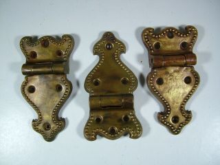 Vintage Three Large Brass Victorian Ice Box Or Refrigerator Style Hinges