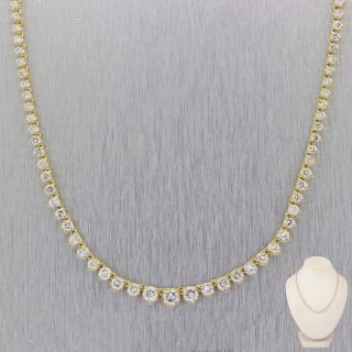 Vintage 14k Yellow Gold 6ctw Diamond Graduated Tennis Necklace