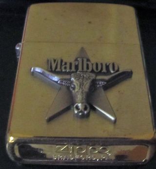 Vintage Zippo Brass Marlboro Longhorn Bull Head Cigarette Lighter