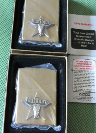 VINTAGE ZIPPO Brass MARLBORO LONGHORN BULL HEAD Cigarette Lighter 5