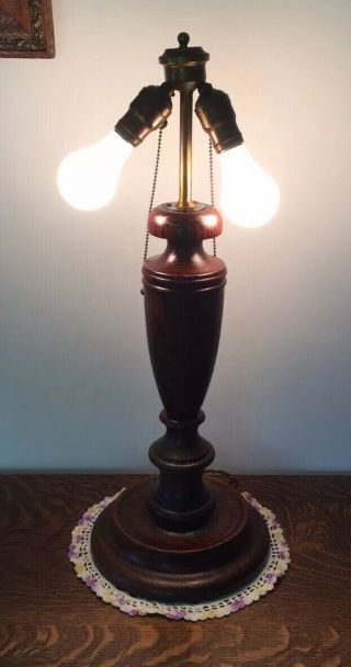 Antique Vintage Arts & Crafts Retro Oak Slag Glass Lamp Base