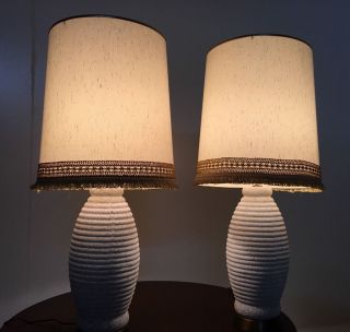 Vintage Mid Century Danish Modern Retro Ceramic Beehive 1960s Pair Lamps