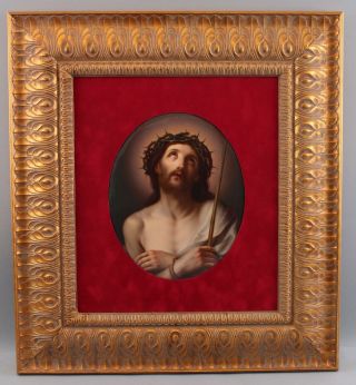 Antique 19thC KPM Oval Porcelain Plaque Painting Jesus Crown of Thorns,  NR 2