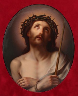 Antique 19thC KPM Oval Porcelain Plaque Painting Jesus Crown of Thorns,  NR 3