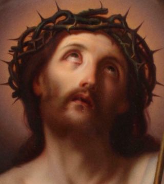 Antique 19thC KPM Oval Porcelain Plaque Painting Jesus Crown of Thorns,  NR 4