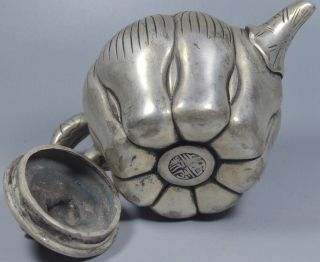 Collectable Handwork Miao SIlver Carve Lotus Ancient Souvenir Tibet Tea Pots 5
