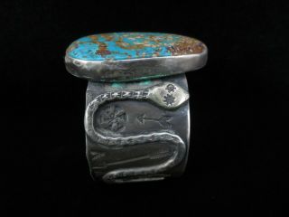 Navajo Bracelet - Huge Heavy Silver and Turquoise Snakes 6
