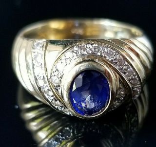 Vintage Royal Blue Sapphire Diamond 18k Yellow Gold Ring/band