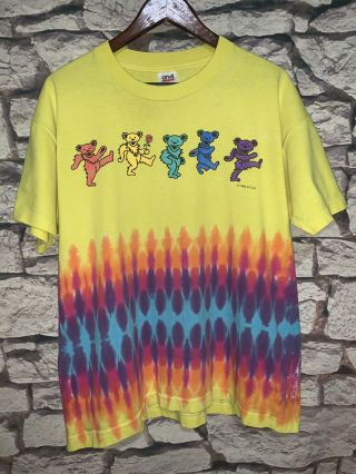 Grateful Dead Graphic Tie Dye Dancing Bear 1985 GDM T - shirt Size L VTG Single S 2