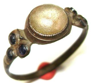 Ancient Medieval Bronze Finger Ring With Seven Stones (gem,  Glass)