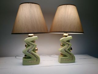 Vintage Mid - Century Howard Kron Atomic Zigzag Orb Lamps Chartruese Color