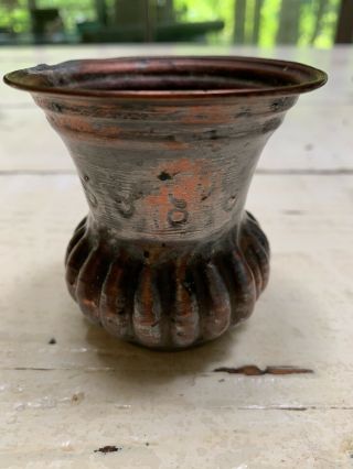 Antique Handmade Copper Bowl Pot Etched Hammered Made In Egypt Kitchen Art 3”