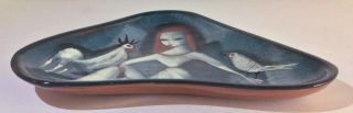 40 OFF - - Vintage Polia Pillin Tray,  Woman with Rooster and Bird,  c.  1960s–70s 3
