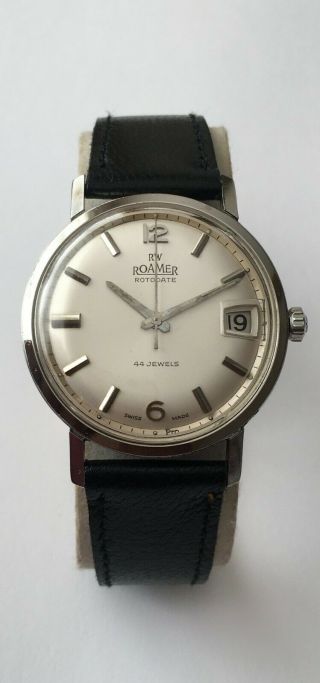 Vintage Rare Roamer Rotodate Watch 44 Jewels Swiss Made Date Cond
