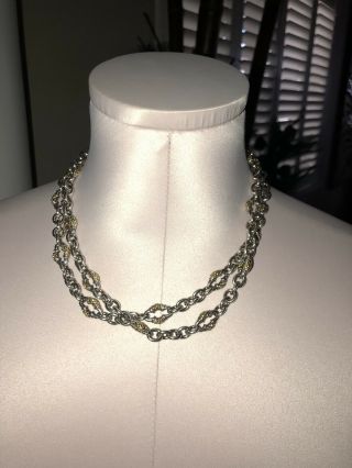 Scott Kay 925 Silver And 18k Gold Rolo Quatrefoil Link Necklace 17” 124 Grams