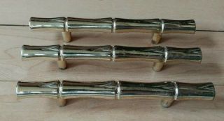 Vintage Bamboo Drawer Pulls - Set Of 3 - 1968 - Quality Metal