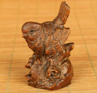 Rare Old Boxwood Hand Carved Bird Statue Netsuke Collectable Table Home Decorate