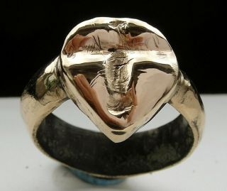 Ancient Norman Bronze Ring With Cross Engraving - Wearable