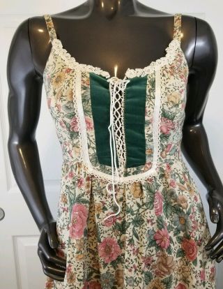 Vtg 70s Gunne Sax Long Dress 9 Velvet Corset Floral Prarie Hippy Boho,  Jacket
