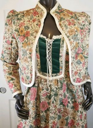 Vtg 70s Gunne Sax Long Dress 9 Velvet Corset Floral Prarie Hippy Boho,  Jacket 7