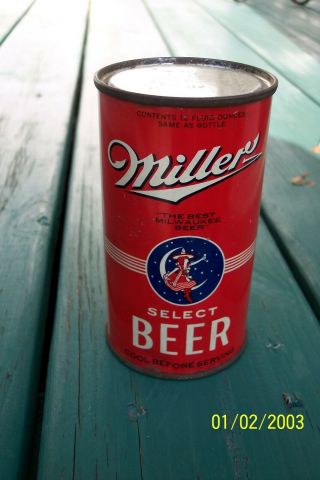 MILLER SELECT FLAT TOP BEER CAN RED VINTAGE FLAT TOP BEER CAN MAYBE 1930s? 12