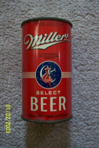 MILLER SELECT FLAT TOP BEER CAN RED VINTAGE FLAT TOP BEER CAN MAYBE 1930s? 3