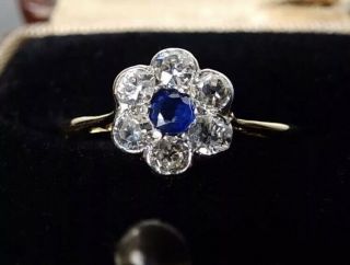 Stunning Art Deco Edwardian 18ct Gold Sapphire & Diamond Ring Size M