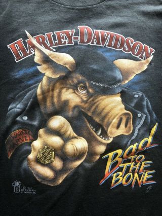 Vintage 1987 3d Emblem Harley Davidson Motorcycles Bad To The Bone Shirt Medium