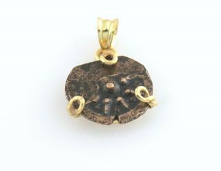 Bronze Coin Ancient Greek Roman Empire In 18k Gold Clip Necklace Charm Pendant