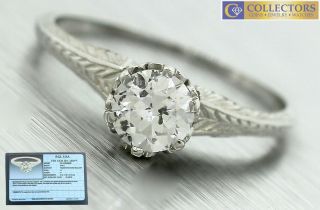 Ladies Antique 1920s Art Deco 0.  58ct Diamond 18k Gold Engagement Ring Egl Usa