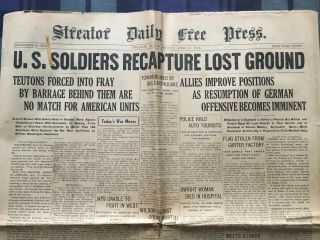1918 World War I Headline Newspaper Wwi U.  S.  Army Military Germany