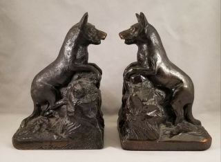 Rare Antique German Shepherd On Wall Figural Dog Bookends