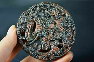 Delicate Chinese Old Jade Carved Elephant&Phoenix Pendant Y12 3