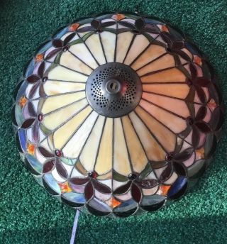 Vtg Tiffany Style Leaded Stained Glass Light Shade Raised Red Orange Rare Unique