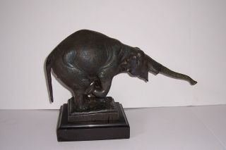 Vintage Bronze Figural Elephant Statue Sculpture Marble Base Art Deco Rare Pose