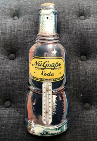 Vintage Nu - Grape Nugrape Soda Thermometer Advertising Sign Metal