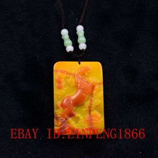 Chinese Natural Hetian Jade Hand - Carved Horse Pendant L35