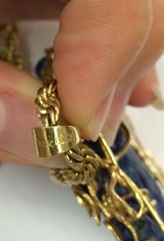 RARE Vintage 14k Yellow Gold and Lapis Carved Chinese Goddess Pendant 8