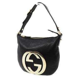 Gucci Gg Logos Shoulder Hand Bag Black Leather Vintage Italy Authentic Cc331 I