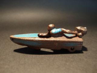 Antique Vintage Style Mini Cast Iron Blue Boat Racer Pull Toy