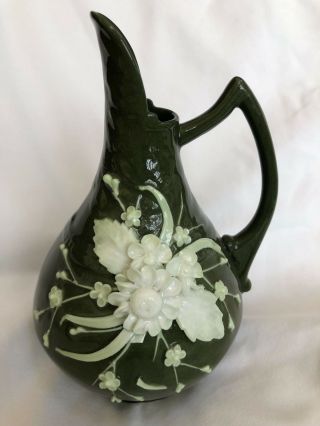 Rare Antique Ktk Lotus Ware Grecian Vase Olive Green " Pat Sur Pate " W/white