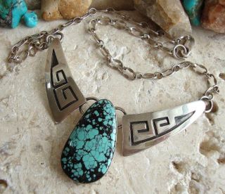 Vintage Navajo Sterling Turquoise Overlay Panel Necklace Everett & Mary Teller