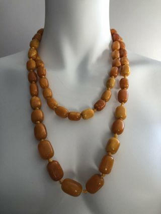 Antique Butterscotch Amber Barrel Bead Necklace 100g