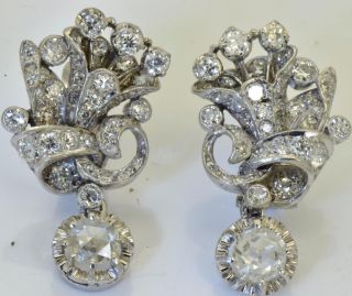 One Of A Kind Spanis Royal Court Certified Platinum&2.  9ct Diamonds Earrings.  1890